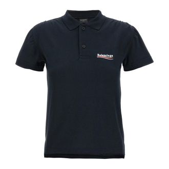 Balenciaga Logo Embroidery Polo Shirt - female - Balenciaga - Polo Shirts - Blue - M - Tops