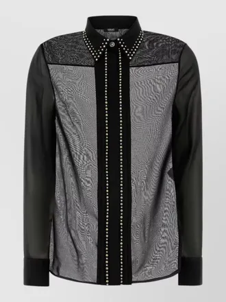 Versace silk shirt long sleeves sheer panels studded collar