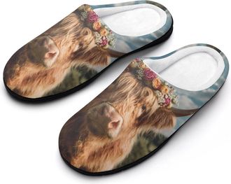 Generic Highland Cow in The Scottish Highlands Womens Slippers Winter Warm House Shoes Indoor Outdoor Hotel Slipper