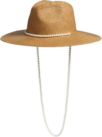 Lele Sadoughi Imitation Pearl Strand Straw Hat in Natural at Nordstrom