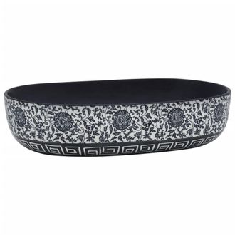 Berkfield Home Countertop Basin Black & Blue Oval 59x40x14 cm Ceramic | Size: 59 x 40 x 14 cm