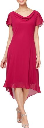 S.L. Fashions Cowl Neck Flutter Sleeve Midi Dress in Raspberry at Nordstrom Rack, Size 14