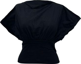 Rick Owens blouse met boothals en korte mouwen in zwart katoen