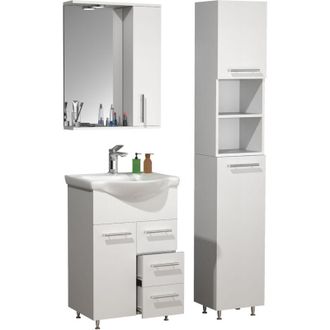 ebuy24 Vcm 4 Pcs Lavabo Lavabo Gabinete Inferior 55 Cm Juego De Muebles De Ba&ntilde;o Con Lavabo Armario Alto Armario De Espejo Caj&oacute;n Conjunto Completo Lisalo L (b