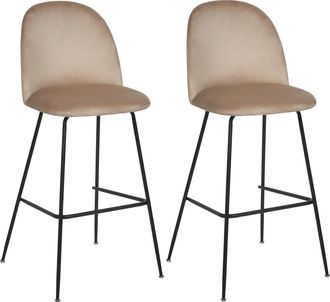 Beliani Beliani - Conjunto De 2 Sillas De Bar Tapizadas En Terciopelo Gris Pardo Marco De Acero Negro Altura Del Mostrador Muebles De Comedor De Dise&ntilde;o Arcola