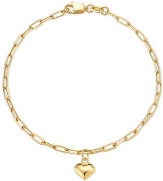 Devata Heart Charm Paperclip Chain Bracelet in 14K Gold in Yellow Gold at Nordstrom, Size 7.5