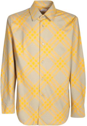 Burberry Geruit overhemd - Heren - Casual Overhemden - Beige - L - Katoen - Overhemden
