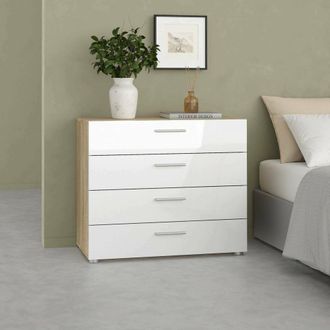 Tvilum Cajonera Dmora Con Cuatro Cajones, Roble Y Color Blanco Brillante, 70 X 75,7 X 40,25 Cm, Con Embalaje Reforzado