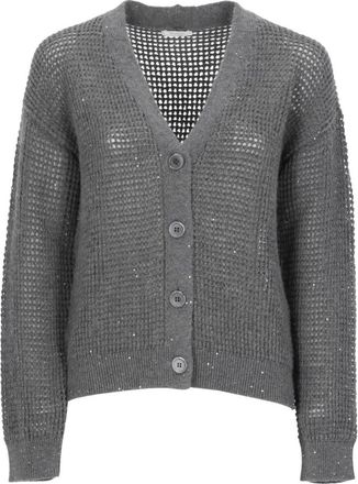 PESERICO Openwork Cardigan met pailletten - Dames - Vesten - Grijs - S - Pailletten - Truien & Vesten