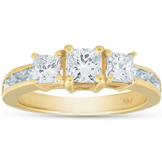 Pompeii3 2ct Three Stone Diamond Ring 14K Yellow Gold Size Selectable