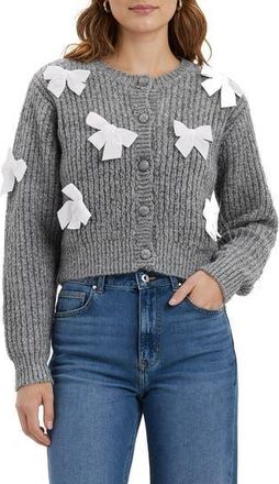Lush Bow Appliqué Cardigan in Heather Grey Ivory at Nordstrom Rack, Size X-Small