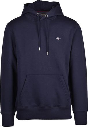 GANT Navy Blue Pullover Brushed Interior Cotton-Blend Hoodie