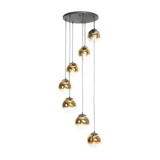 QAZQA Qazqa - Smart Pendant Lamp Black with Gold Glass 7-Lights Incl. 7 Wifi A60 - Pallon