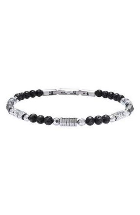 Eye Candy Los Angeles Jaxon Lava Beaded Bracelet in Silver/Black at Nordstrom Rack
