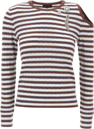 Liu Jo Striped Jumper with Cut-out - female - Liu Jo - Round-neck Knitwear - Multicolor - M - Knitwear