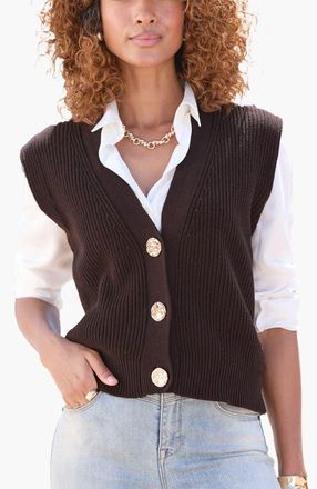 Lascana Womens Button Detail Sweater Vest in Brown at Nordstrom, Size 2