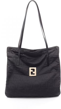 Fendi Black Nylon Leather Handbag Tote Bag (Pre-Owned)