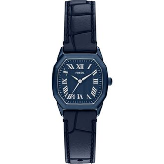 Fossil Harlow Navy Leather Strap Watch, 32mm at Nordstrom