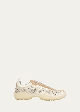 Miu Miu Embellished Suede and Canvas Low-Top Sneakers