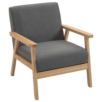 HOMCOM Linen Upholstered Pine Wood Accent Armchair - Grey - Home Living | TJ Hughes