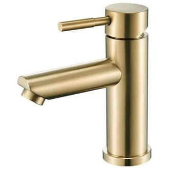 Elle Grifo, Grifo Para Lavabo, Grifo Para Ba&ntilde;o, Dise&ntilde;o Moderno, Grifo De Lat&oacute;n Cepillado Con Acabado Dorado, Para Fregadero, Conexi&oacute;n De Agua Fr&iacute;a Y Calien