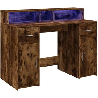 vidaXL Vidaxl - Desk with led Lights Smoked Oak 120x55x91 cm Engineered Wood