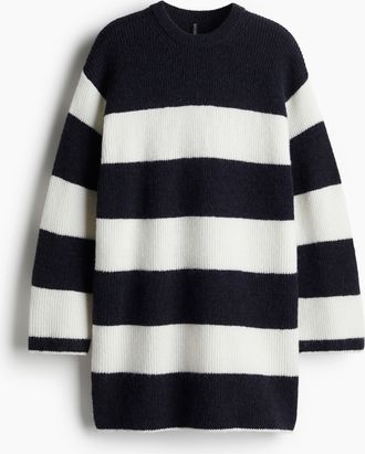 H&M Geripptes Strickkleid - Blue