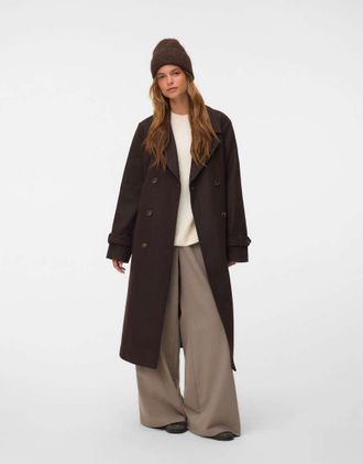 Vero Moda trench in marrone cioccolato