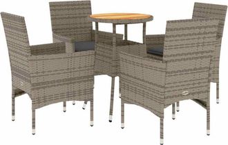 vidaXL Set De Comedor Jard&iacute;n 5 Pzas Con Cojines Rat&aacute;n Pe Acacia Gris Vidaxl