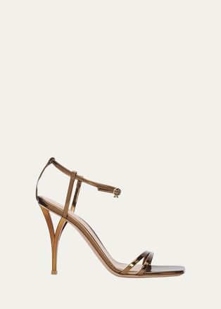 Gianvito Rossi 95mm Metallic Leather Ankle-Strap Sandals