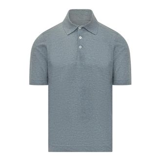 Brunello Cucinelli Brunello Cucinelli, Polo Shirts, male, Blue, Size: XL Linen and Cotton Knit Polo Shirt