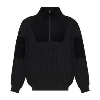 Yohji Yamamoto Gebreide Half-Zip Sweater met Panelblokken - Heren - Truien - Zwart - Maat: S Wol