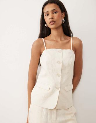 Vila Gilet sartoriale color crema con spalline in coordinato-Bianco