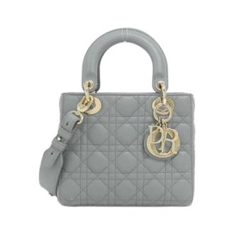 Dior Pre-owned Lady Dior Small Lambskin Handbag - Dames - Pre-owned - Grijs - Maat: ONE Size Leer