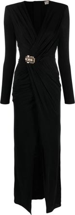 Elisabetta Franchi rhinestone-embellished gathered dress - women - Cupro/Spandex/Elastane - 42 - Black