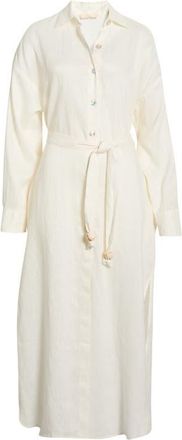 Elan Long Sleeve Linen Maxi Shirtdress in White at Nordstrom, Size X-Small