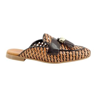 Frau Geweven Mules met Kwastjes - Dames - Slip ons - Bruin - 37 EU - Leer - Schoenen