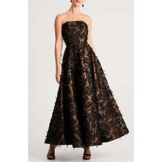 Helsi Celine Sequin 3D Floral Gown in Black at Nordstrom, Size X-Small