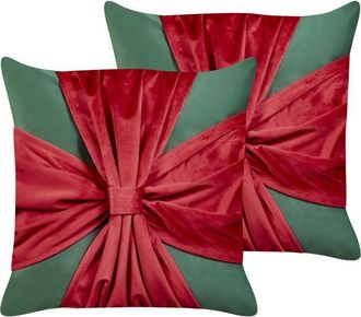 Beliani Beliani - Conjunto De 2 Cojines De Tela De Terciopelo Con Motivo De Regalo De Navidad Verde Y Rojo 45 X 45 Cm Marshmallow