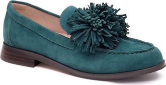 Johnston & Murphy Gillian Pom Pom Loafer in Teal Kid Suede at Nordstrom, Size 7.5