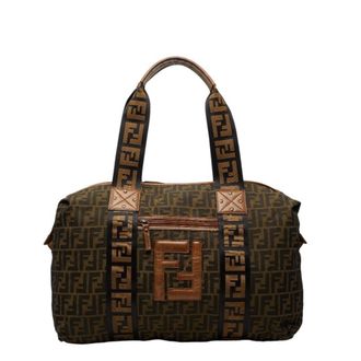 Fendi Brown Canvas Leather Boston Bag Shoulder Bag Tote Bag (Pre-Owned)