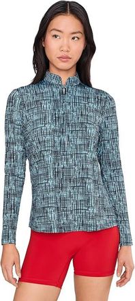 Jamie Sadock Sunsense Grid Print Long Sleeve Quarter Zip Womens Clothing : LG, Polyester/Spandex