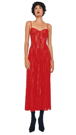 Norma Kamali Underwire Mid-Calf Midi Dress In Red Nude