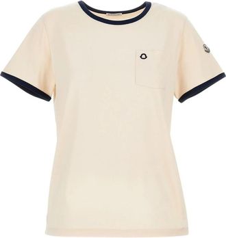 Moncler T-shirt met geborduurd logo - Dames - T-shirts - Beige - M - Katoen - Tops