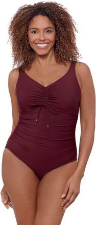 Aqua Green Cinched V-Neck Tummy Control Side Shirred One-Piece Swimsuit in Currant at Nordstrom, Size X-Large
