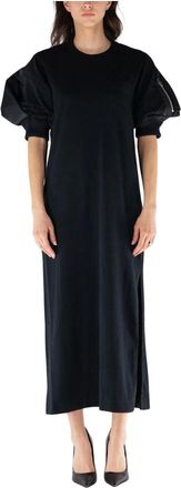 sacai Kleedjes, Dames, Zwart, L, Katoen, Nylon Twill x Katoenen Jersey Jurk
