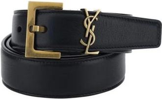 Saint Laurent Belts, female, Black, Size: ONE SIZE Luxury Leather Belt with Logo Plaque