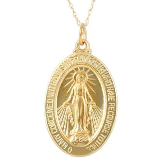 Pompeii3 14k Yellow Gold St. Mary Medal Pendant 1 Tall 2.5 Grams