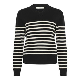 Inwear Klassieke V-hals Pullover Zwart/Wit - Dames - V-hals truien - Zwart - XS - Katoen - Truien & Vesten