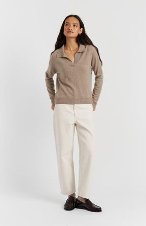 Chinti and Parker Wool Cashmere Blend V Neck Collared Sweater in Warm Oatmeal at Nordstrom, Size X-Large